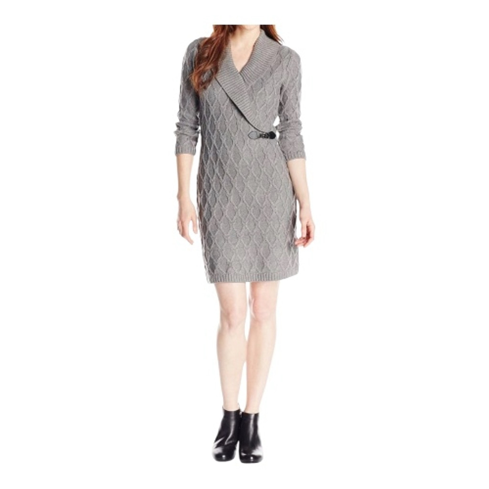 Women's Calvin Klein Petite Gray Cable Knit Sweater Dress MP